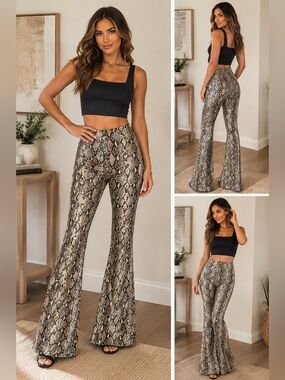 Sadie and Sage Snakeskin Print Flare‎ Leg Pants Small